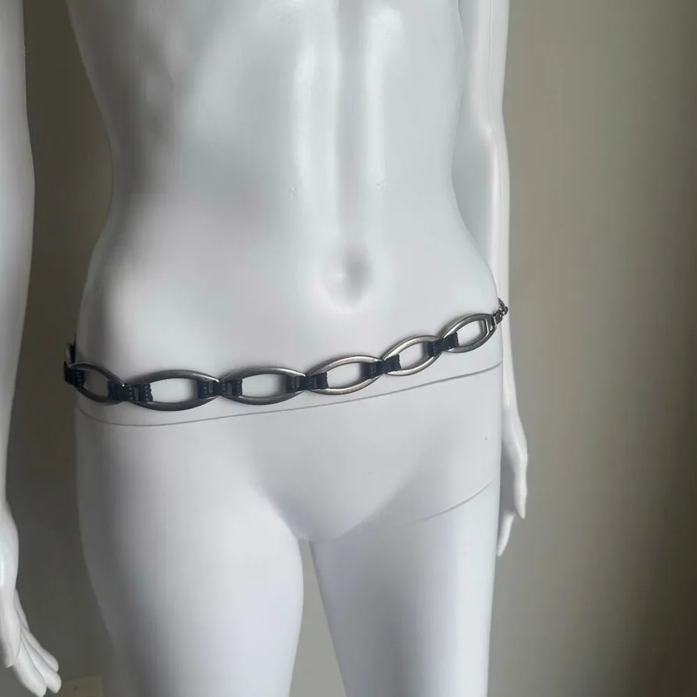 Vintage Hip Chain Link Belt With Leather Festival Boho Size S